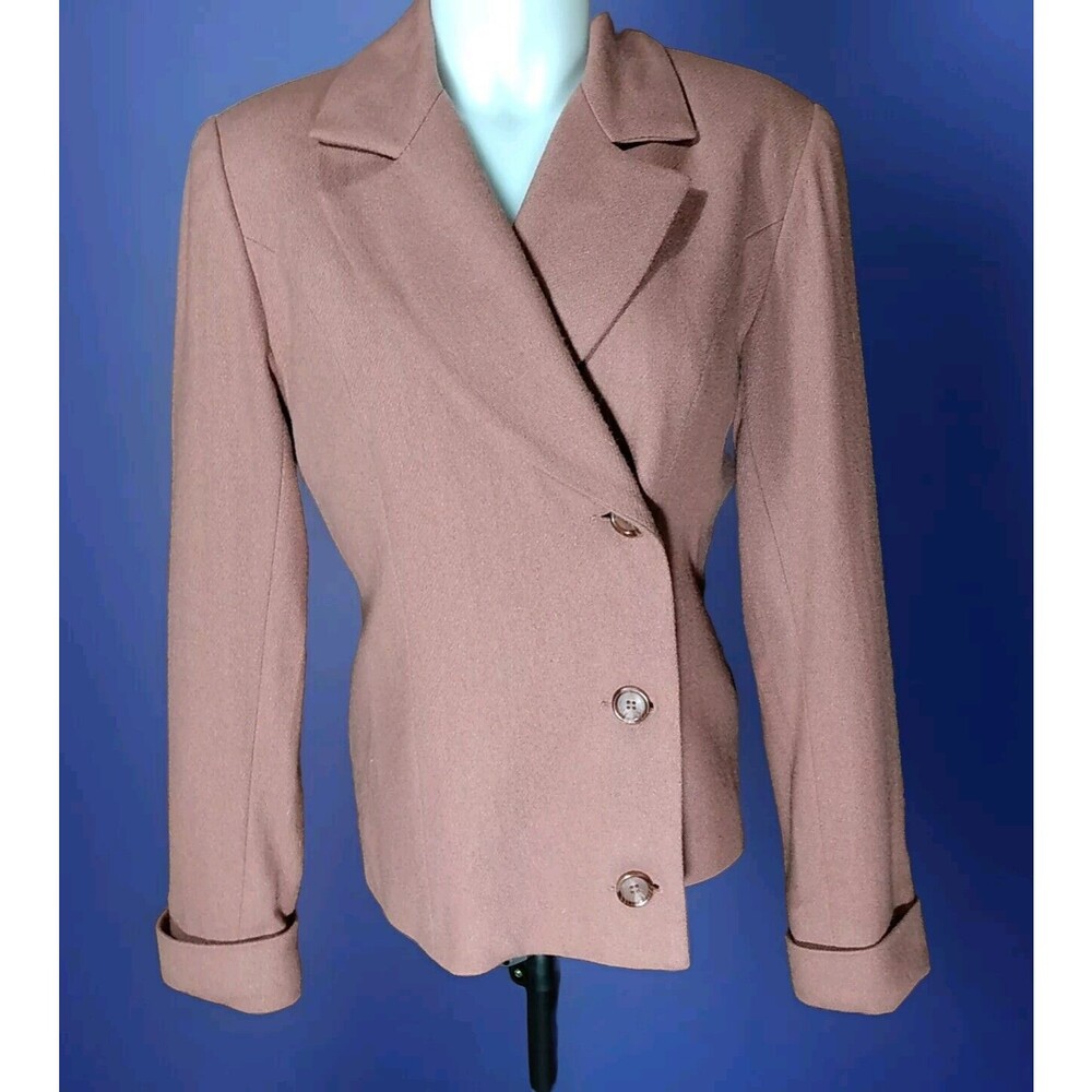 lew magram Women Rose Taupe Wool Long Sleeve‎ Double Breast Blazer Jacket Size 4